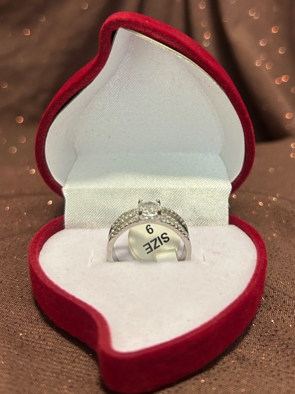 Sterling Silver Cubic Zirconia Engagement Ring - Size 9 - Red Box